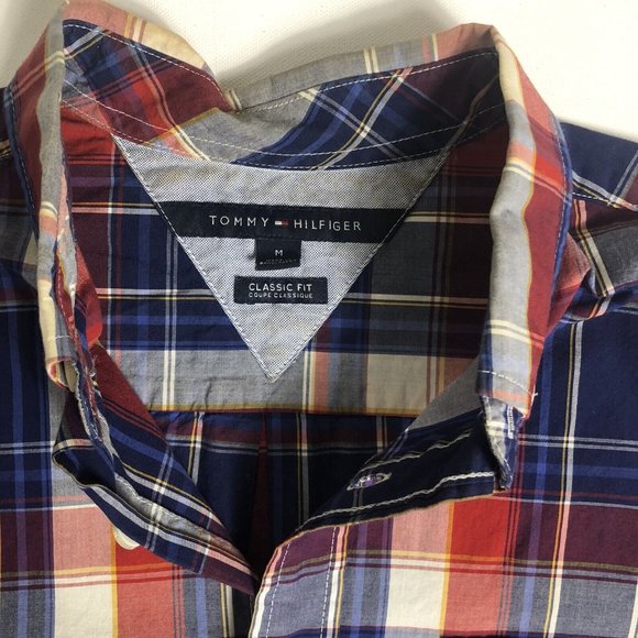 Tommy Hilfiger Shirt Mens Size M Red Blue Plaid‎ Classic Fit Button Down - Picture 5 of 5